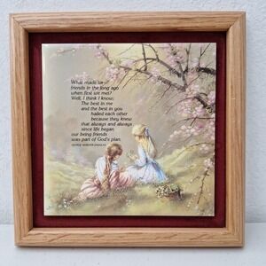 Vtg 1970 Wood Frame Ceramic Tile Hanging Decor George Webster Douglas Religious